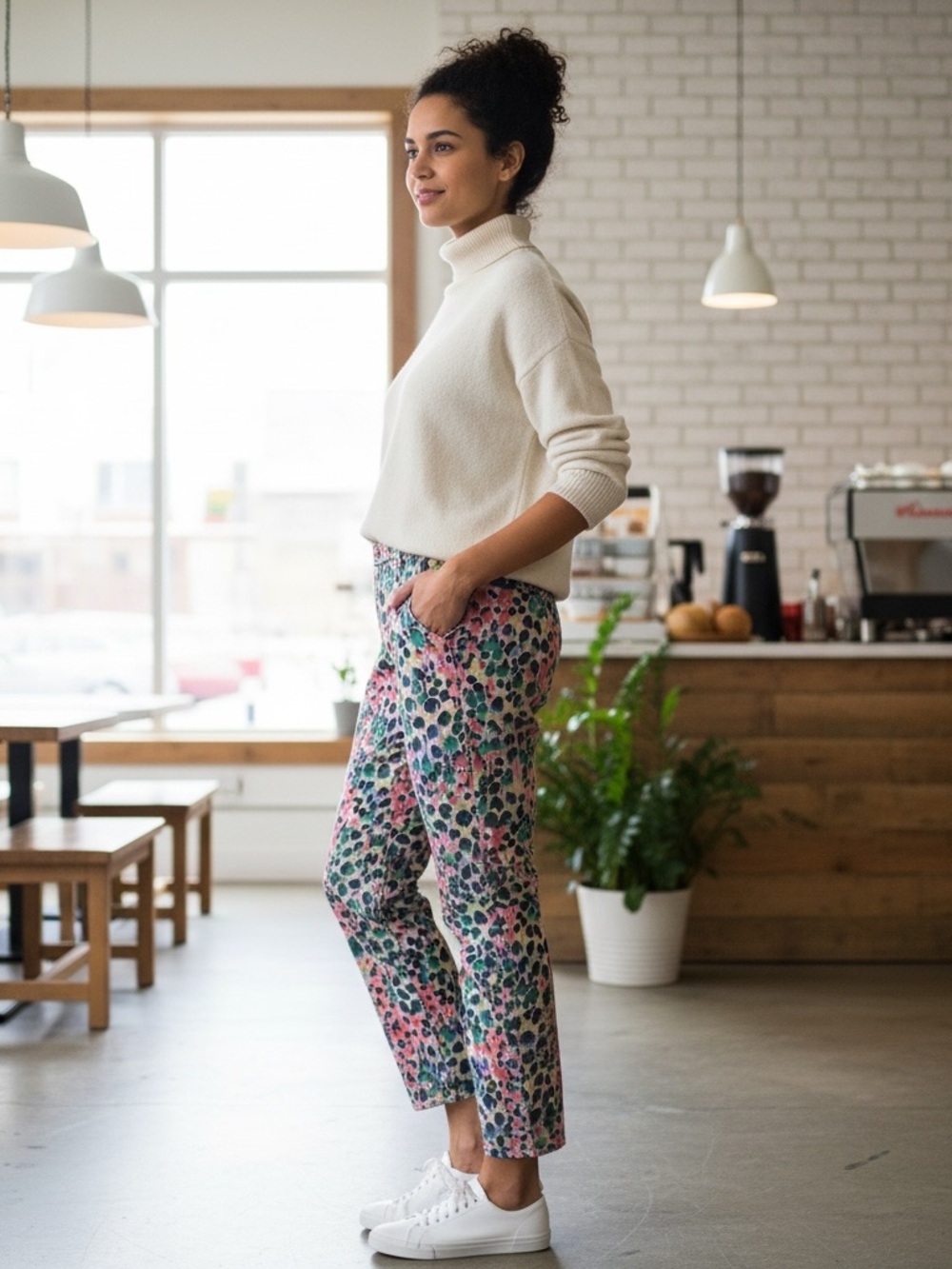 GAP Floral Cropped Straight Pants in Cream, Pink, Green, Blue